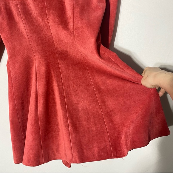 Vintage 90s Danier Coral Suede Leather Blazer Tailored Statement Jacket M - Picture 9 of 16